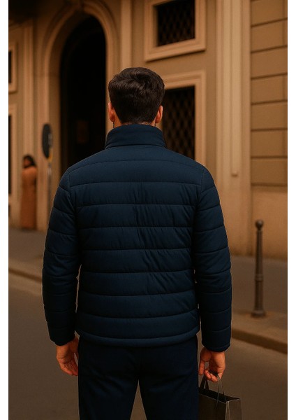 Erkek Comfort Fermuarlı Günlük Kışlık Lacivert Şişme Mont