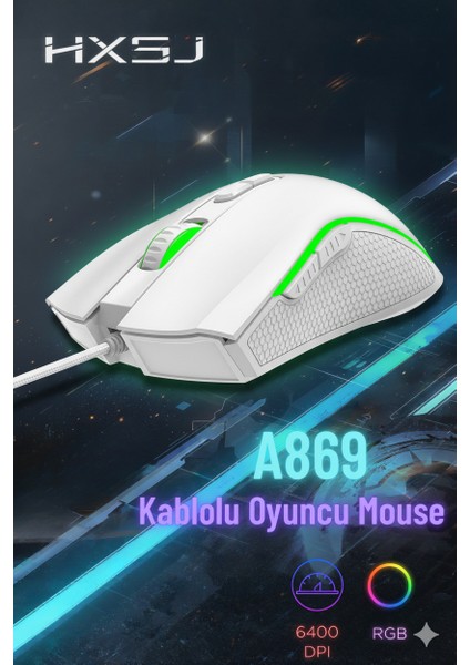 A869 Kablolu Rgb Oyuncu Mouse 6400DPI 7 Tuşlu