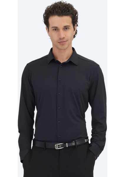Siyah Düz Regular Fit Casual Gömlek