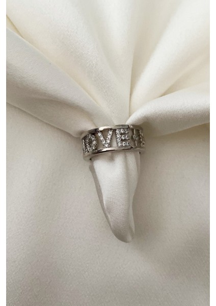 Love Yazılı Zirkon Taş Gümüş Renk Yüzük fiyatları