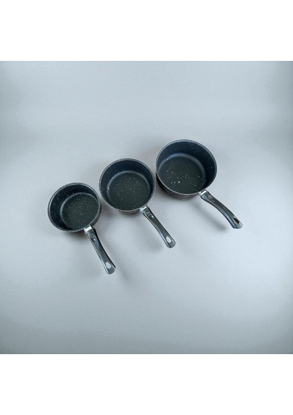 3'lü Granit Sosluk ve Sütlük Seti 12-14-16 cm Yanmaz Yapışmaz, Indüksiyon Uyumlu Çeyizlik Hediyelik Günlük Kullanıma Uygun