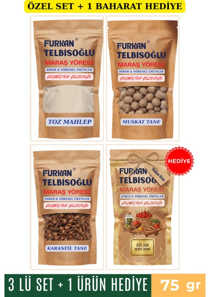 Karanfil 75GR + Mahlep Toz 75GR + Muskat Tane 75GR + 1 Baharat Hediye