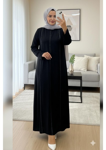 Elele Kadın Livia Büyük Beden Nervürlü Boydan Siyah Elbise