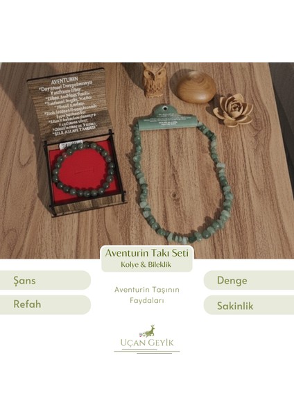 Aventurin Doğal Taş Bileklik ve Kolye Seti – Şans, Bolluk ve Huzur Enerjisi Yayan El Yapımı Şifa Takı