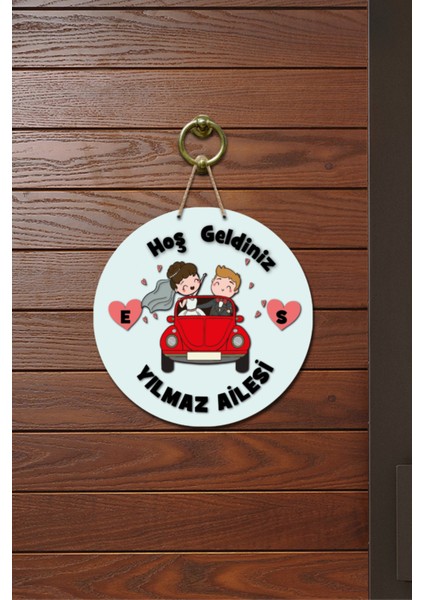 Kapı Süsü Hoş Geldiniz Yılmaz Ailesi Ahşap Baskı Kişiye Özel Tasarım