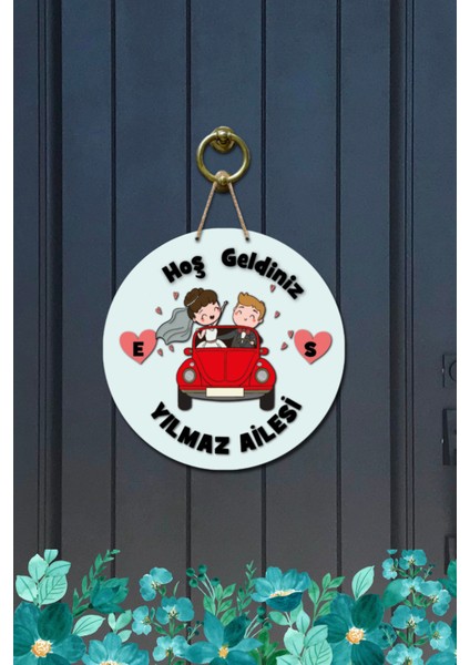 Kapı Süsü Hoş Geldiniz Yılmaz Ailesi Ahşap Baskı Kişiye Özel Tasarım modelleri