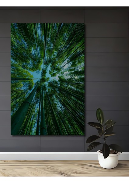 Yeşil Orman Ahşap Dekoratif Tablo Sulu Boya Görünümlü Sanat Eseri Dikdörtgen Tablo