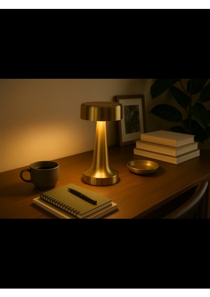 Gold Dokunmatik Şarjlı Masa Lambası USB Giriş 3 Işık Modu Ayarlanabilir Işık Şiddeti Gece Lambası