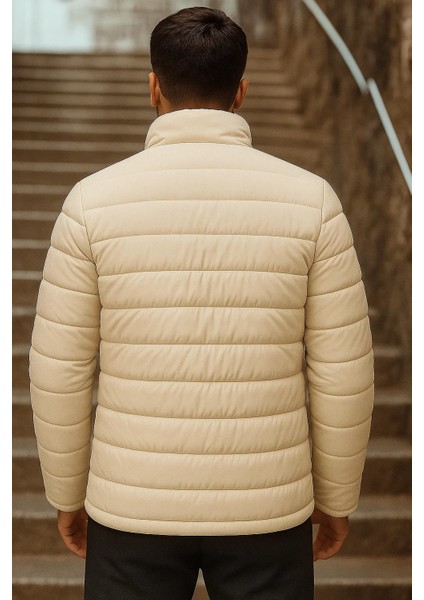 Erkek Kışlık Basic Dik Yaka Fermuarlı Krem Şişme Mont indirimleri