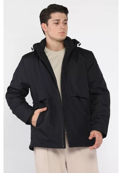 Kapüşonlu Fermuarlı Erkek Mont P-00018589