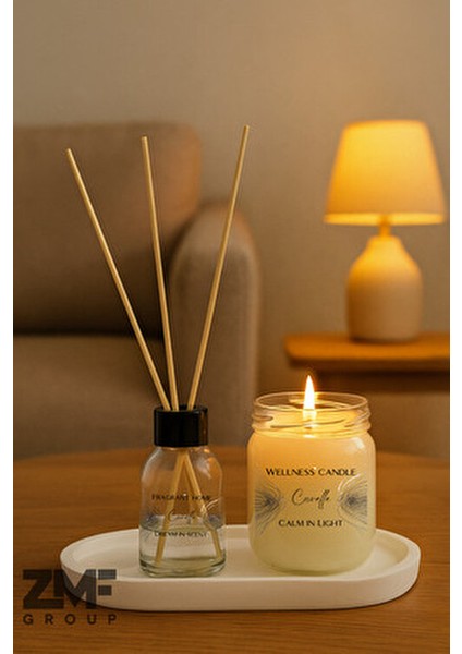 Bebek Pudrası Kokulu Oda Kokusu ve Kavanoz Mum Beyaz Stantlı