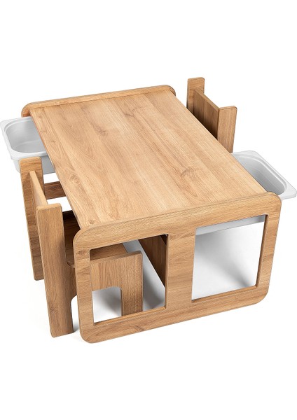 2 Kişilik Çekmeceli Oyun, Aktivite, Etkinlik Masası, Ceviz-Beyaz, 18MM Mdf