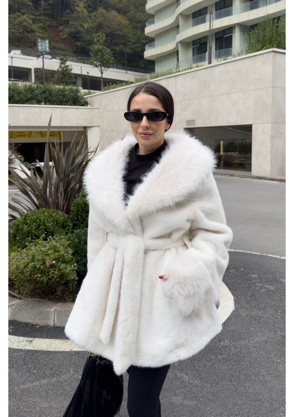 Marisse Bağlama Detay Oversize Kürk- Ekru
