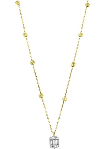 Baget Taşlı Alltın Kolye - 14K