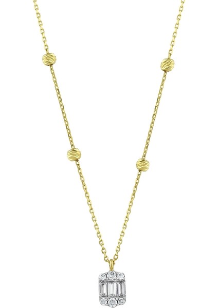 Baget Taşlı Alltın Kolye - 14K fiyatları