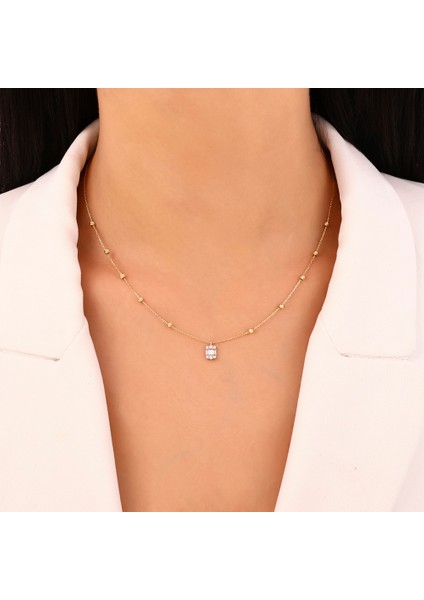 Baget Taşlı Alltın Kolye - 14K modelleri