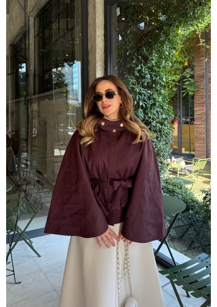 Gold Düğmeli Denim Panço Burgonya fiyatları