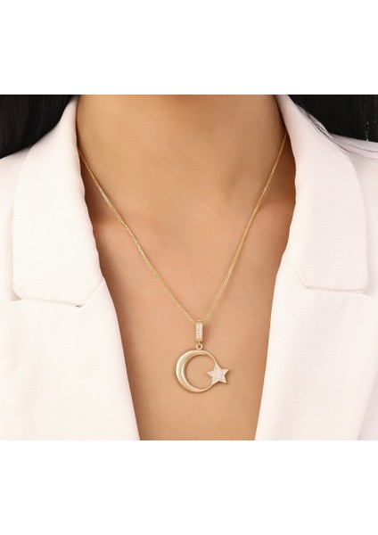 Altın Ay Yıldız Kolye Ucu - 14K modelleri