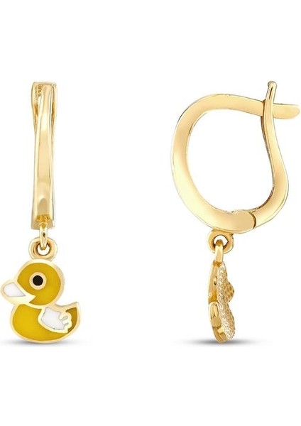 Ördek Figürlü Altın Çocuk Küpe - 14K