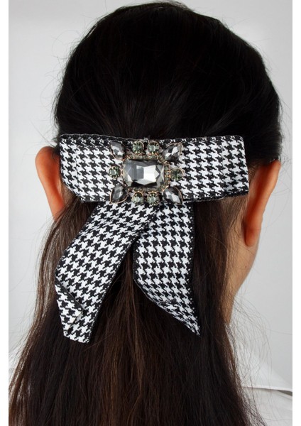 Kazayağı Desenli Kristal Taşlı Fiyonk Şeklinde Klipsli Saç Tokası