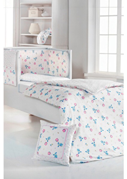 Bebek 4lü Uyku Seti %100 Pamuk 100X150CM Pembe Flying Baloon Nevresim Takımı 70X140 Lastikli Çarşaf