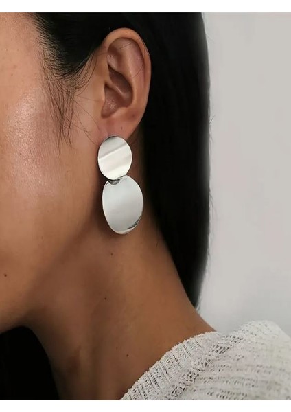 Zarif Gümüş Rengi Daire Küpeler