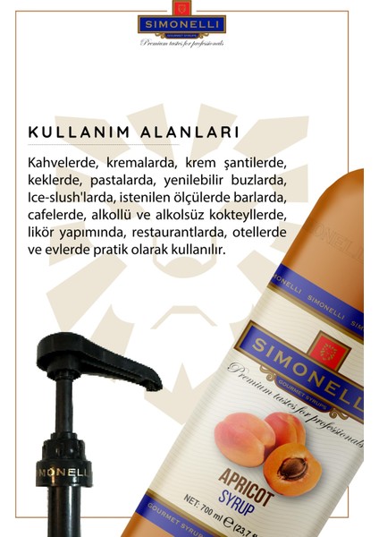 Kahve ve Kokteyl Şurubu Kayısı 700 ml + Pompa Simonelli modelleri