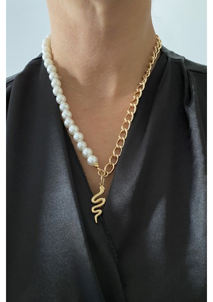 Inci Zincir Yılan Uç Kolye