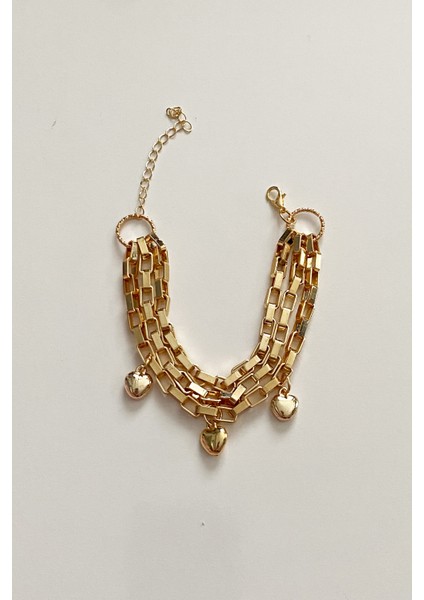 Kalp Detaylı Üç Sıralı Gold Bileklik fiyatları