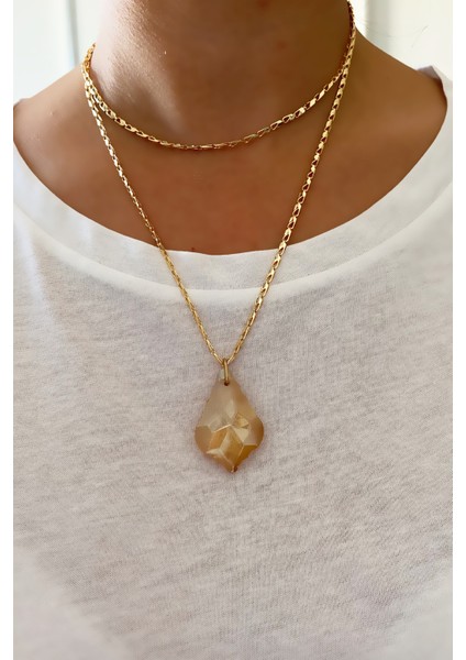 Çift Sıralı Kristal Uçlu Gold Kolye fiyatları