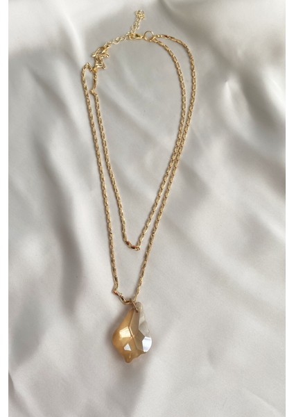 Çift Sıralı Kristal Uçlu Gold Kolye indirimleri