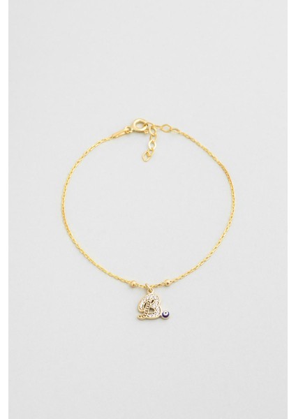 B Harfi 18 Ayar Sarı Altın Kaplama 19 cm Gümüş Nazar Bileklik