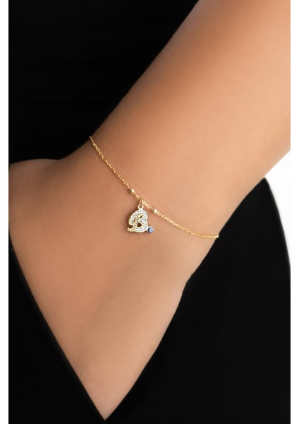 B Harfi 18 Ayar Sarı Altın Kaplama 19 cm Gümüş Nazar Bileklik fiyatları