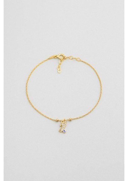 I Harfi 18 Ayar Sarı Altın Kaplama 19 cm Gümüş Nazar Bileklik