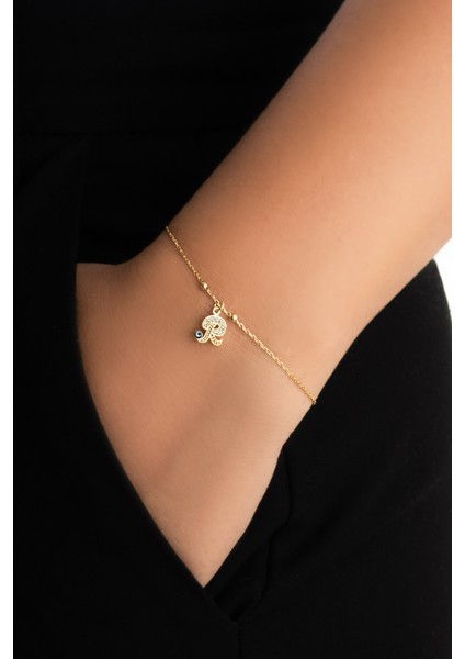 R Harfi 18 Ayar Sarı Altın Kaplama 19 cm Gümüş Nazar Bileklik fiyatları