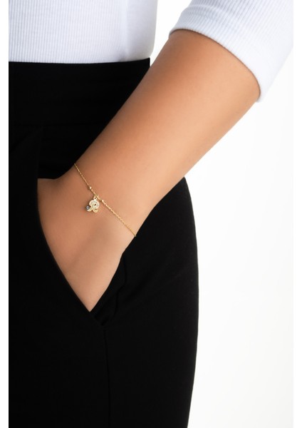 R Harfi 18 Ayar Sarı Altın Kaplama 19 cm Gümüş Nazar Bileklik fırsatları