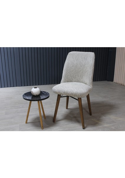 Oval Sandalye Kılıfı Jakar 6'lı Set Krem