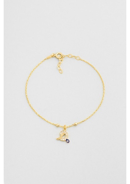 D Harfi 18 Ayar Sarı Altın Kaplama 19 cm Gümüş Nazar Bileklik