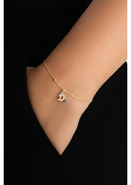 D Harfi 18 Ayar Sarı Altın Kaplama 19 cm Gümüş Nazar Bileklik fiyatları