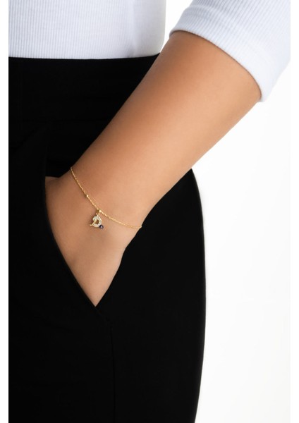 D Harfi 18 Ayar Sarı Altın Kaplama 19 cm Gümüş Nazar Bileklik fırsatları