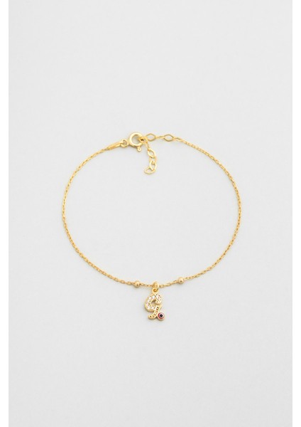 G Harfi 18 Ayar Sarı Altın Kaplama 19 cm Gümüş Nazar Bileklik