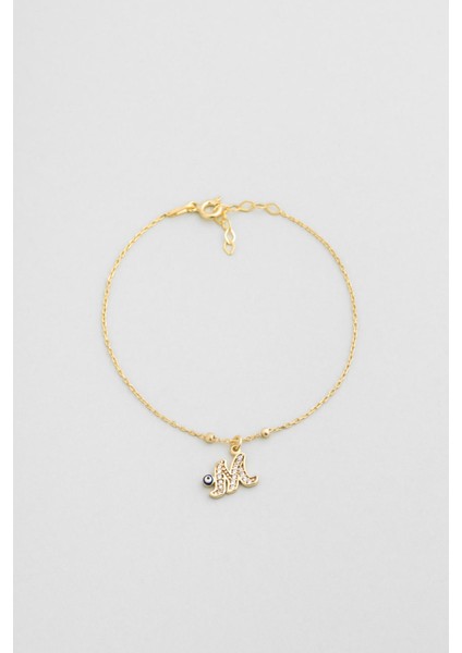 M Harfi 18 Ayar Sarı Altın Kaplama 19 cm Gümüş Nazar Bileklik