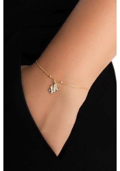 M Harfi 18 Ayar Sarı Altın Kaplama 19 cm Gümüş Nazar Bileklik fiyatları