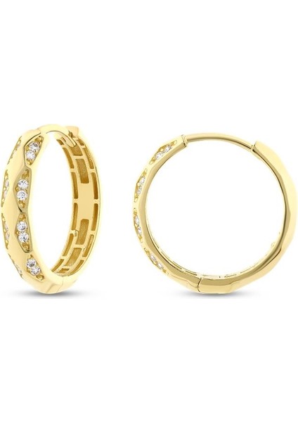 Taşlı Altın Halka Küpe - 14K