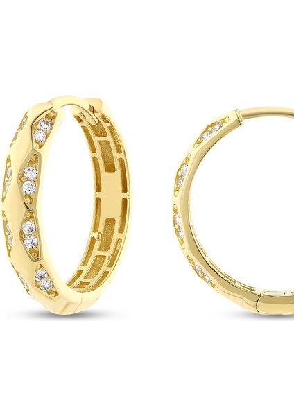 Taşlı Altın Halka Küpe - 14K fiyatları