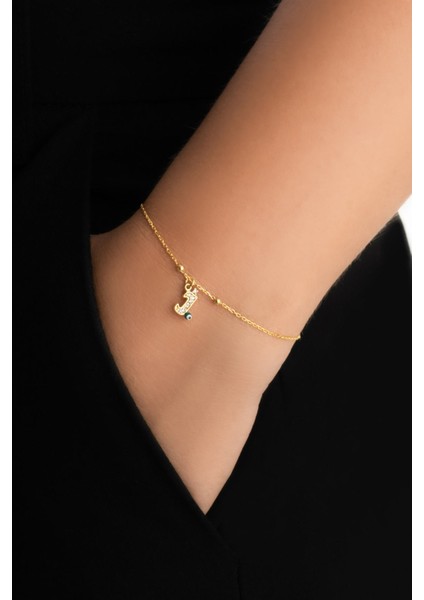 J Harfi 18 Ayar Sarı Altın Kaplama 19 cm Gümüş Nazar Bileklik fiyatları