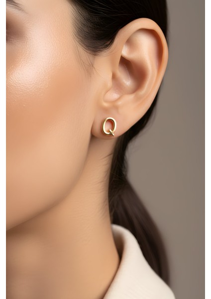 Q Harfi 18 Ayar Sarı Altın Kaplama Gümüş Tek Küpe fiyatları