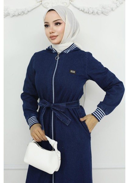 Kapşonlu Ribanalı Kot Takım Koyu Mavi 19244 fiyatları