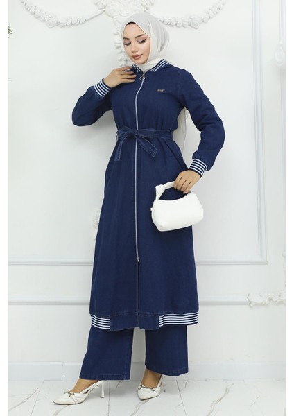 Kapşonlu Ribanalı Kot Takım Koyu Mavi 19244 modelleri