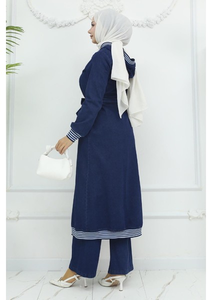 Kapşonlu Ribanalı Kot Takım Koyu Mavi 19244 fırsatları